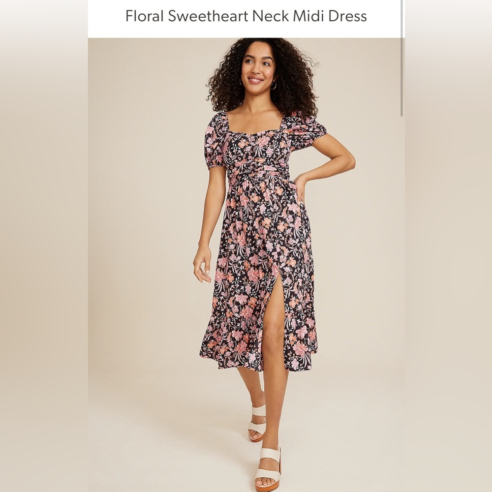 Maurices Floral Sweetheart Neck Midi Dress